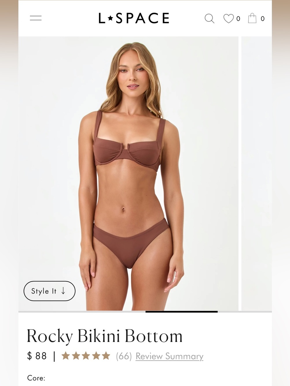 NWT L*Space Rocky Bikini Bottom Cafe Size XS - Picture 1 of 5